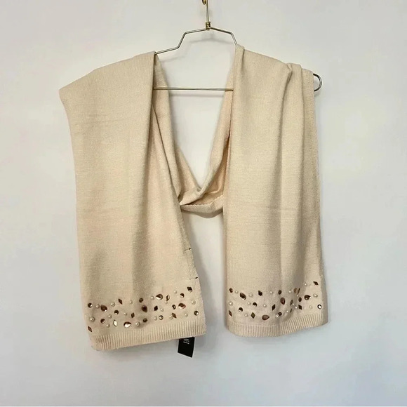 INC International Concepts Scarf Jeweled Embellishments Color Ivory Soft Cozy - Picture 4 of 8